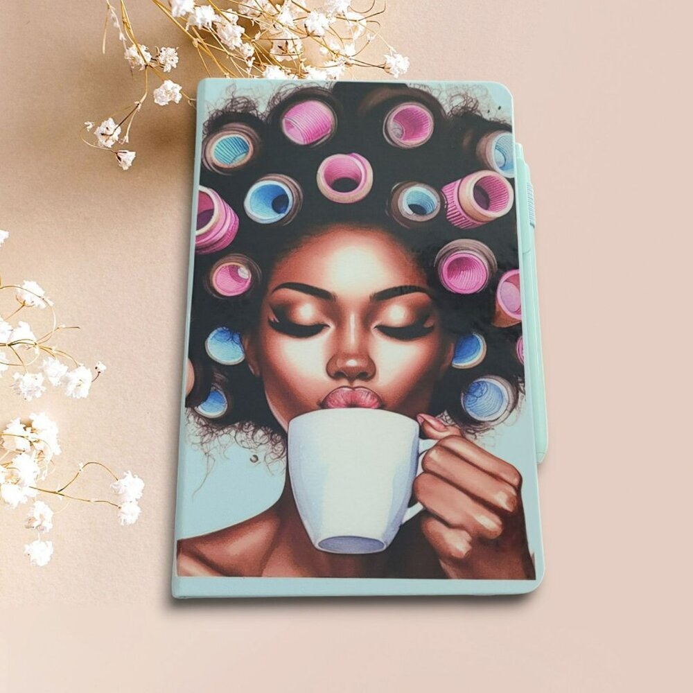NWT - But First Coffee - African American Woman Notebook With Pen & Bookmark